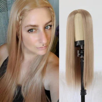 Синтетични Дантела Перуки от естествена линия на растеж на косата на Перука от дълга права коса, перуки светло ленено цветове за модерните жени