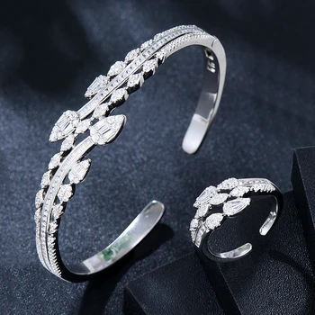 GODKI Луксозен комплект от 2 теми, Гривна и пръстен от Дубай, Модни бижута, бижута Комплекти за Жени, за Сватба, Годежни, brincos para as mulheres 2023