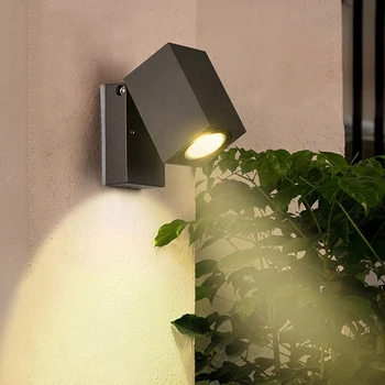 Нов уличен монтиран на стената лампа, Водоустойчив, с монтиран на стената лампа, Алуминиев корпус IP65 GU10 Основа с регулируем наклон под ъгъл 90 ° За градински декор Външно осветление