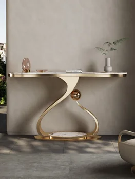 Лесен луксозна маса за тераси от неръждаема стомана, с каменна печка, маса за веранди в съвременен стил в изкуството, маса за антре, маса за гледане в края на