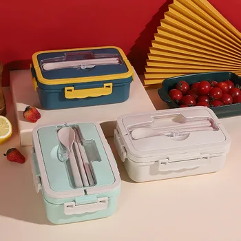 Кутия за bento в японски стил, контейнер за хранене за деца, контейнер за храна от слама, пшеница, Фланец квадратен обяд-бокс със зона за супа