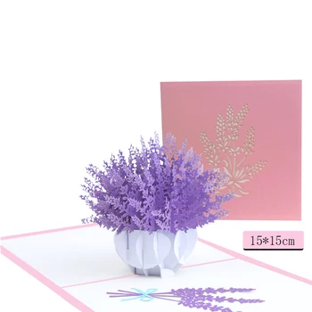Лавандуловата 3D Всплывающая поздравителна картичка За Свети Валентин Ваза за цветя Покана за сватбата на Жена си Приятелка Юбилей, Подарък за рожден Ден