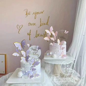 1БР нов Релефно злато розова торта с пеперуда, Топперы, принцеса, Сватба, Рожден Ден, декорация за партита, Десерт торта