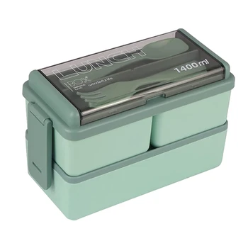 Комплект от 2 кутии за bento, 47,35 грама, кутия за обяд за възрастен, 3 отделения, съдове за готвене и хранене зелен цвят