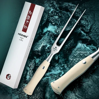Рязане вилица HEZHEN серия Elegant 430 с образна дръжка G10 от неръждаема стомана, прибори за хранене, нож за стек и вилица, вилици за месо
