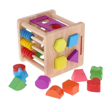Сортировач по форма и цвят на дървото, уреждане на сметки от мъниста и преброяване играчка, Геометрични пъзели, строителни блокчета, играчки за деца, момчета и момичета