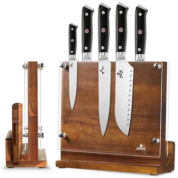 Магнитен държач за ножове с акрилни щит, Двупосочен ножевой блок, Мултифункционална поставка за съхранение на ножове за демонстрация на кухненски прибори за хранене