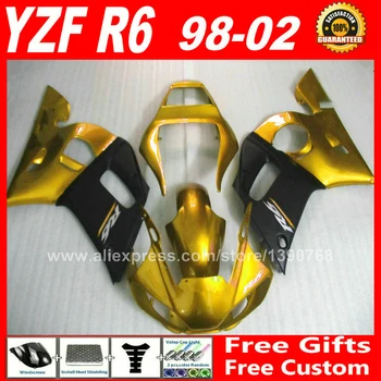 Комплект обтекателей за YAMAHA R6 1998-2002 YZFR6 1999 2000 2001 органът детайли R6 злато, матиран черен 98 99 00 01 02 комплекти обтекателей H6S4