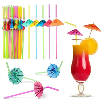 24 цветни чадър с плодов сияние в хавайски стил, сламени пръчици - най-добрият избор за партита!