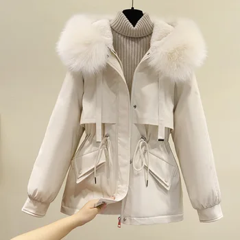 2023 Ново утолщенное памучни палто, женски вътрешен плюшено мече, торта, зимно дамско късо памучни палто с голямо плюшено яка