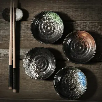 4 бр. керамични чинии за подправки в японски стил, чинийка за сос, оцет, купа за соя, чинии за потапяне на суши, кухненски прибори 3 инча, реколта