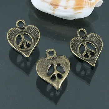 10шт 17*13 мм Антични бронзови висулки във формата на сърце с символ на света EF0542, висулки за бижута