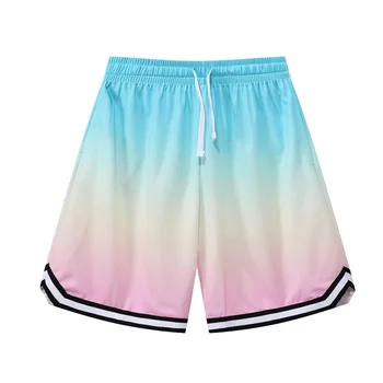 Баскетболни шорти, мъжки спортни панталони за фитнес наклон цвят на открито с джоб, дишаща широки плажни шорти за тренировки във фитнеса