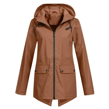 Однотонное есенно-зимно палто дамско ежедневното модно палто, зимни однотонная дъждобран, градинска hoody с качулка, водонепроницаемое дълга козина