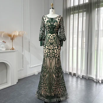 Sharon Said Изумрудено-зелени вечерни рокли на Русалка, луксозни мюсюлмански рокли с дълги ръкави и кристали, по-големи размери, дамски рокли за сватбени партита SS142