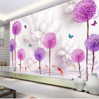 beibehang потребителски фотообои стенописи етикети Стерео цвете глухарче отражение на воден знак 3D TV фон монтиране на дебели