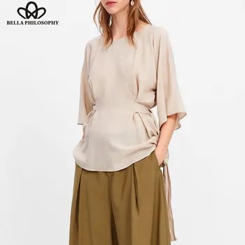 Блуза Bella Philosophy с къс ръкав, ризи, реколта дамска свободна блуза, дантела, ежедневни градинска дрехи, дамски блуза, топ за жени 2019
