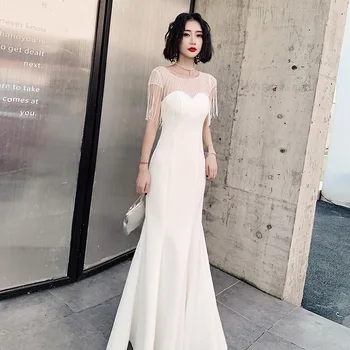 Robe De Soiree Бяло дълга вечерна рокля русалка, елегантна празнична дълга рокля за бала