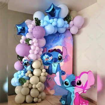 1 комплект Disney Lilo Stitch Arch Garland Kit Фольгированный гелиевый балон Мультяшная тема Baby Shower Деца, момиче, декор за парти по случай рождения Ден