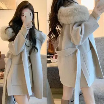 Вълнена палта, дамски зимни корейската версия е със средна Дължина, Без голям космат яка, утолщенное от вятъра вълна палто Хепбърн за малкия човек