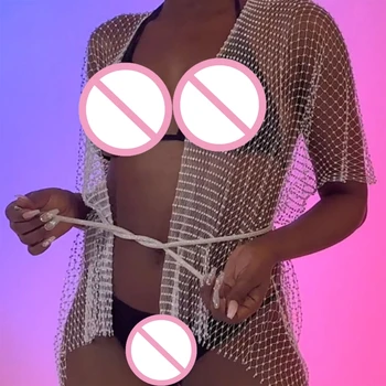 Секси Бикини в рибарска мрежа, покривала за жените, прозрачен бански, наметало с отворена предна част, бански костюми, жилетка, плажно облекло