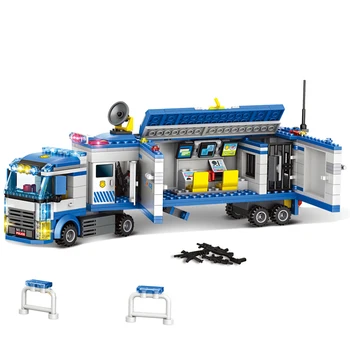 Градски полицейски камион, мобилна машина за спешна помощ, градивни елементи, фигурки на полицаи, монтажни тухли, Играчки за деца, подаръци