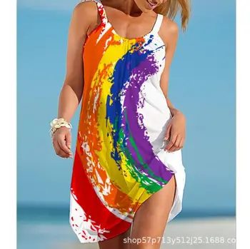 2023 Ново цветно 3D Цифрово печатно ежедневното с Графити на ремешке Модно секси плажна рокля