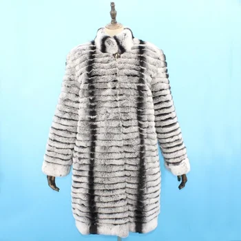 Ново записване, луксозни дамски палта, S-4XL, палто от естествена кожа заек Рекс, топло зимно дълго яке цвят чинчила