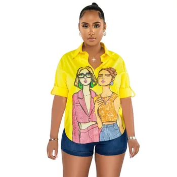 Лято 2023, дамски свободна риза, Крайградски Нов уличен тенденция, Риза с къси ръкави с анимационни принтом за жените, обикновен приталенная кацане