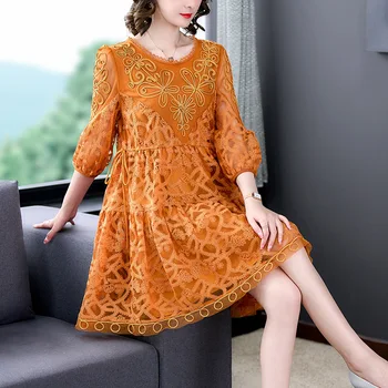 2023 Ново модно рокля в стил мозайка от органза с темпераментни бродерия, рокля за абитуриентски бал с кръгло деколте, корейското елегантна вечерна рокля със свободна талия