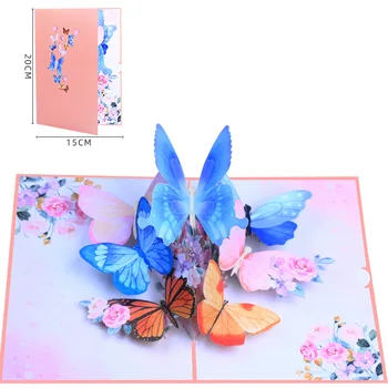 10шт Пеперуда на цвете, ръчно изработени оригами 3D всплывающая поздравителна картичка покана на пощенска картичка желание за сватба, Рожден Ден на Коледно парти подарък