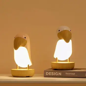 Led нощна светлина Toucan Bird Usb Акумулаторна Лампа за спалня с регулируема яркост на динамиката на Акумулаторна батерия Дървена нощна светлина във формата на Птица