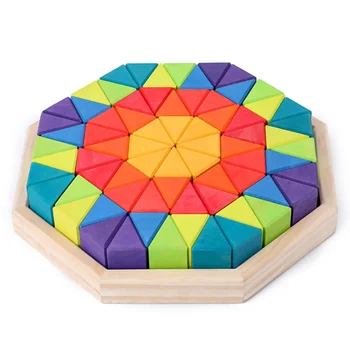 Дървена играчка, триъгълник, с преливащи се цветове строителни блокове, образователна играчка Монтесори за деца, играта 