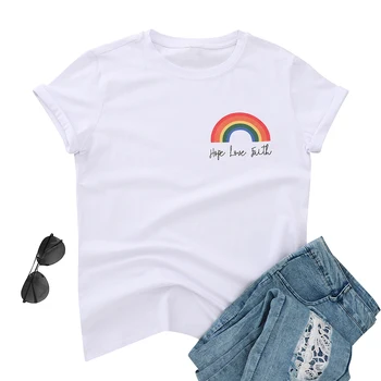Летни дамски ежедневни тениска с изображение на Дъгата, вдъхновяващи свободно време, с къс ръкав и принтом в стил Энланд, основни тениски, потници, новост 2020