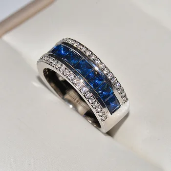 Творческа инкрустированное пръстен с цирконием със защитата на цвят, с галванично пръстен с царски син цирконием, Бижута За дами, Висококачествени Пръстени