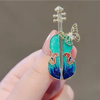 Реколта синя брошка във формата на цигулка, модни жени-пеперуда с емайл на Небето, елегантен аксесоар за Дрехи, Корсаж