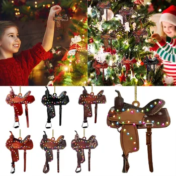 Коледни топки, индивидуален лого, Кожени седла за езда в западен стил, Коледна елха, украса за коледната елха, Коледа #50 г