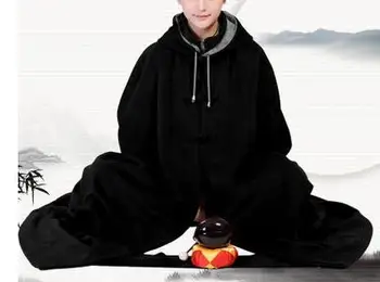 унисекс, 7 вида цветя, зимата топъл черен/сив будистки шаолиньский монах, дъждобран за медитация кунг-фу, костюми за будистката йога, шапка, пончо, дзен-лайская облекло