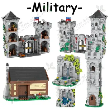MOC Военната серия Средновековна архитектура Строителни блокове Кула Стражева кула Фонтан Модел подаде дървена хижа в събирането на Тухлени играчки За деца