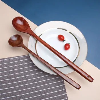 Дървена лъжица с дълга дръжка, Половник за супа, Дървени кухненски инструменти, Луксозна посуда и прибори, Дълги супени лъжици аксесоари в японски стил