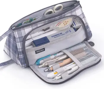 Стационарната чанта за съхранение на химикалки, дръжка, чанта за моливи и Многопластова косметичка за пътуване с голям капацитет, просто карирани молив случай
