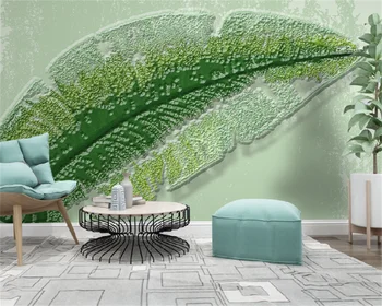 Потребителски тапети малък свеж ретро мятно-зелени листа растение 3d триизмерен релеф фон хола спални рисувани стенни