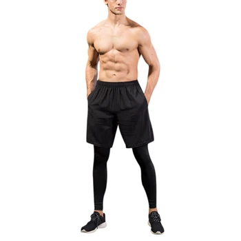 Мъжки къси панталони за активно бягане, 4-лентови ластични шорти отвън, Комфортни баскетболни трика от две изкуствени части, панталони