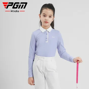 Детски дрехи за голф PGM, тениски с дълъг ръкав за момичета, удобна мека модни дрехи YF547 на едро