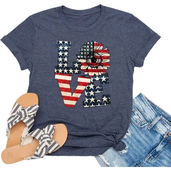 Тениска с кръгло деколте в Деня на независимостта на САЩ, дамски блузи с принтом на американското, жените риза
