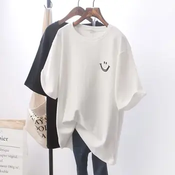 Безплатна доставка за боядисана бяла тениска с различни размери, дамски къса лятна новост, корейското свободен студент рокля големи размери, женствена рокля