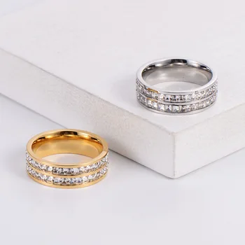 Модни пръстени от неръждаема стомана с цирконии, Широки Двойка Пръстени, Двухрядные квадратни кристални Пръстени За пръстите, Сватбени Декорации За Годеж, Подаръци