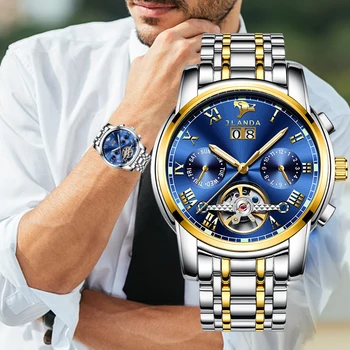 Оригинални автоматични механични часовници, мъжки луксозни ръчни часовника от неръждаема стомана, светещи Relogio Masculino
