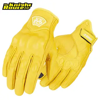 Мотоциклетни ръкавици жълт цвят от естествена кожа в ретро стил, ръкавици за мотокрос със сензорен екран, пълна с пръст, мотоциклетни реколта байкерские мото ръкавици