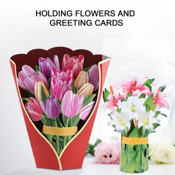 Отлични хартиени изскачащи картички с цветя, рози Ярка поздравителна картичка Букет цветя 3D всплывающая поздравителна картичка за подарък
